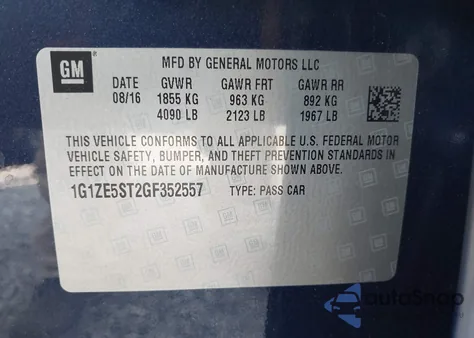 2016 Chevrolet Malibu Lt из США, поврежденный, VIN 1G1ZE5ST2GF352557